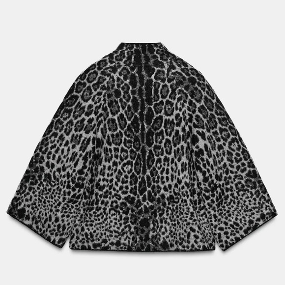 Zara NWT gray black snake skin print 3/4 sleeve wide sleeve knit sweater jumper - Picture 9 of 14